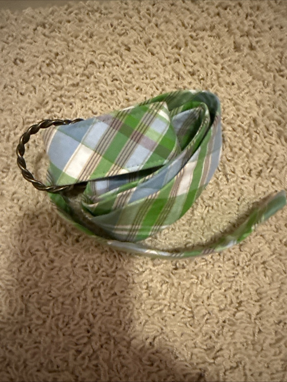 J Crew Fabric Plaid Green & Light Blue Belt Braided DRing Size S/M